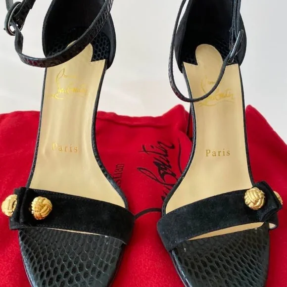 Christian Louboutin BNIB STANI Sandal 100 Jurassic Size 37 Black Suede